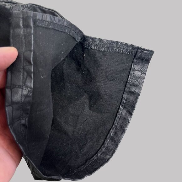 PrettyLittleThing Womens 10 Black Coated Croc Denim Flared Pants Drawstring - Picture 9 of 11